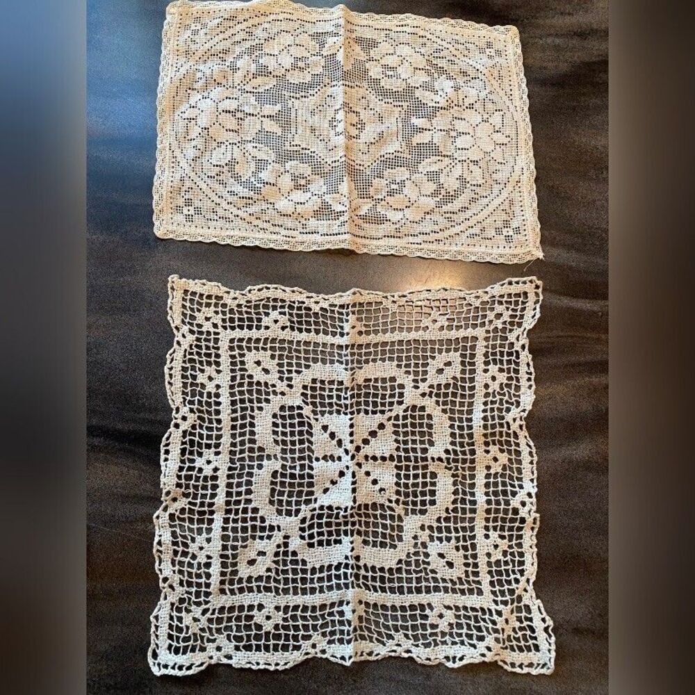 Vintage Pair Table Scarves Runners Lace Beige Grandmacore
